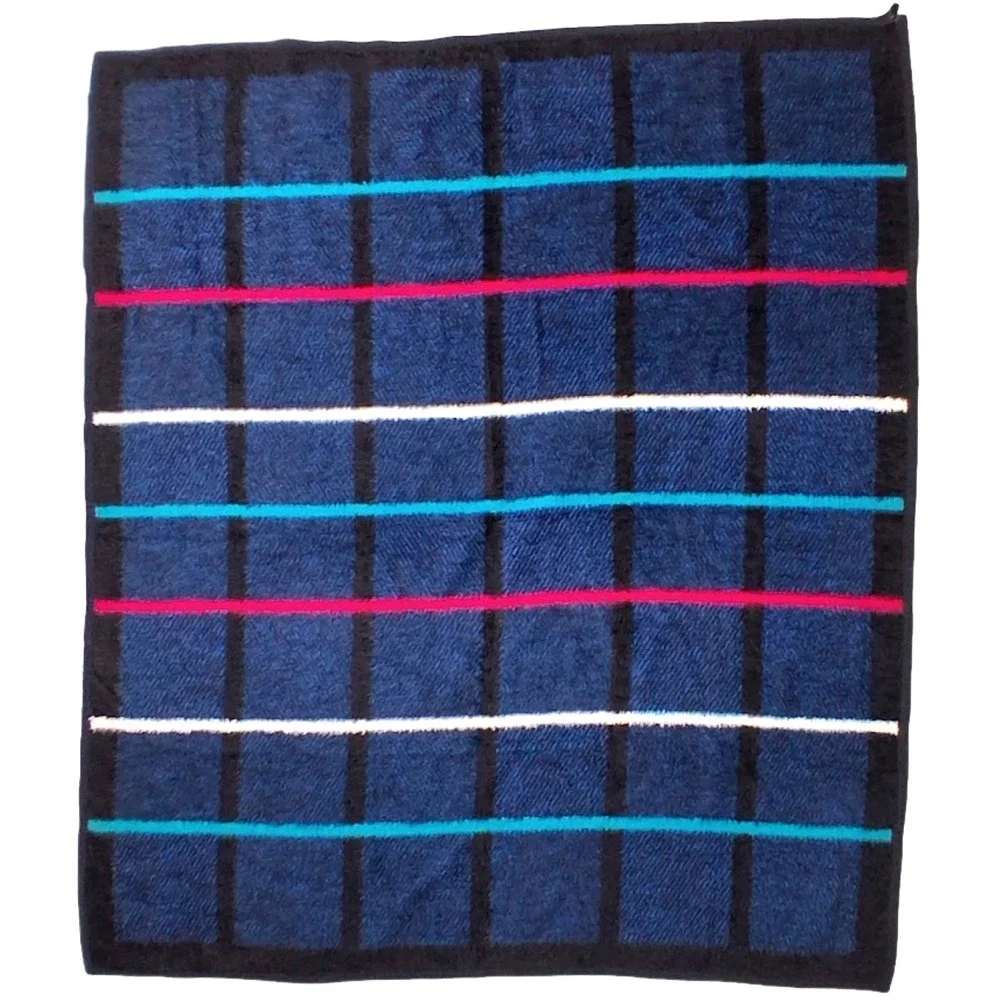 Vtg Biederlack Blue Black Grid Acrylic Throw Blanket Square Teal Pink White